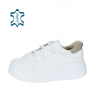 Fehér tornacipő fehér talpon, bézs sarokkal n1062S2