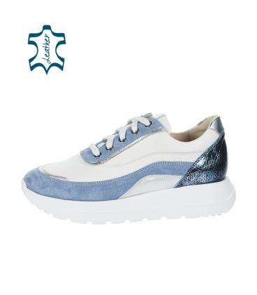 Kényelmes fehér-kék tornacipő n824