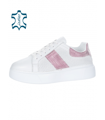 Fehér-rózsaszín tornacipő csillogó fűzővel 054-1143