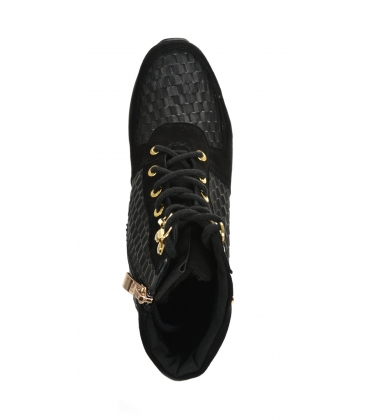 Szigetelt fekete és arany cipők mintás anyaggal DKO2267 