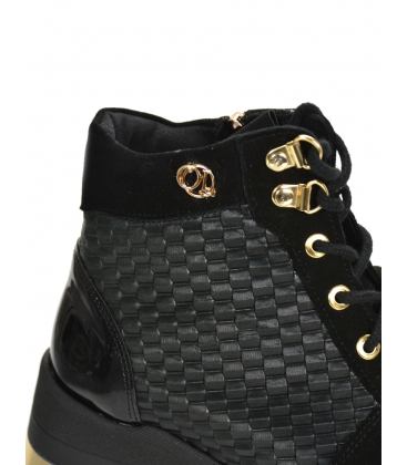 Szigetelt fekete és arany cipők mintás anyaggal DKO2267 