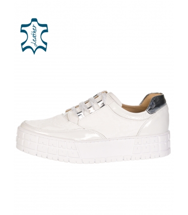 Fehér-ezüst bőr tornacipő finom mintával a talpán HANZA DTE2118