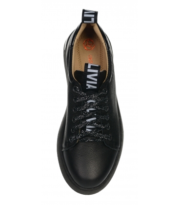 Fekete bőr tornacipő dekoratív füllel a nyelven és a sarokban fekete-ezüst talpon HOGA DTE040