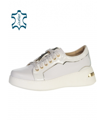 Fehér bőr tornacipő arany részletekkel fehér-arany talpon HOGA DTE044