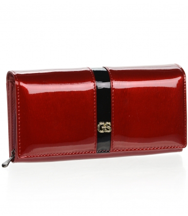 Női piros lakkozott pénztárca fekete pánttal H20-3