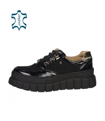 Fekete bőr tornacipő arany sarokkal - DTE2118 ZUMA
