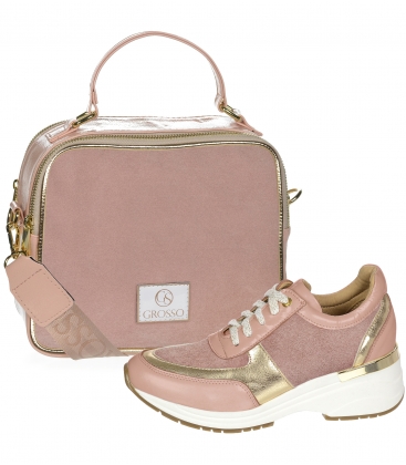 Akciós szett rózsaszín-arany Tamira 3304 tornacipő + rózsaszín NICOL kézitáska
