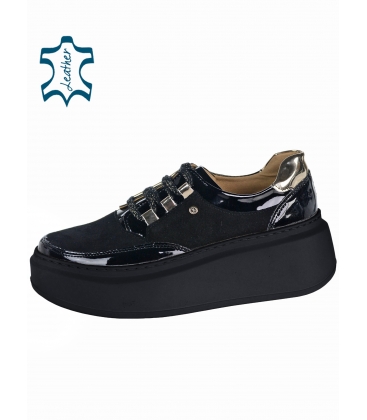 Fekete lakkozott-csiszolt bőr tornacipő fekete talpon - DTE2118 ML